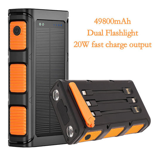 Solar Charger Power Bank 49800mAh, Portable Charger with Dual Outputs & Dual Inputs 2 LEDs Flashlight, Hand Crank Power Bank Fast Charging Battery Pack for Outdoor Camping Survival Gear