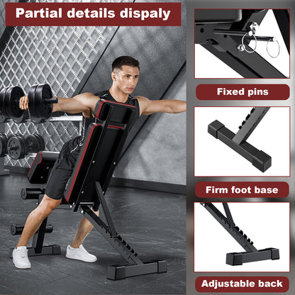 Weight Bench with Extended Headrest and Leg Extension, 7 Levels Adjustable and Foldable Workout Bench, 770 lbs, Incline & Decline Models Dumbbell Bench for Body Strength Training