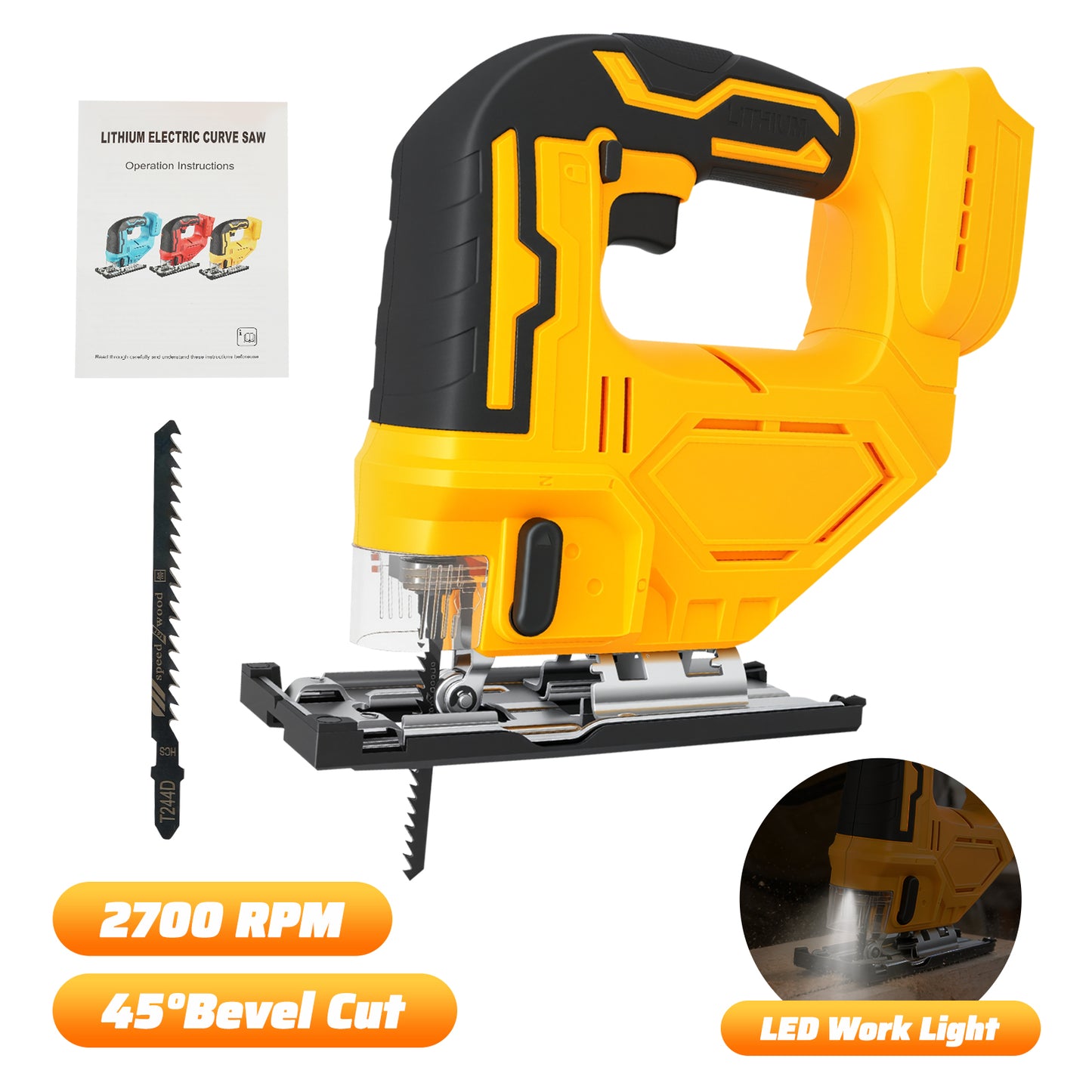 Brushless Cordless Jig Saw, Electric Jigsaw Tool Power Jig Saws for Woodworking, Wood Cutter Hand Tool with 3 Orbital Settings, ¡À45¡ã Bevel Cutting, Compatible for DEWALT 20V Battery