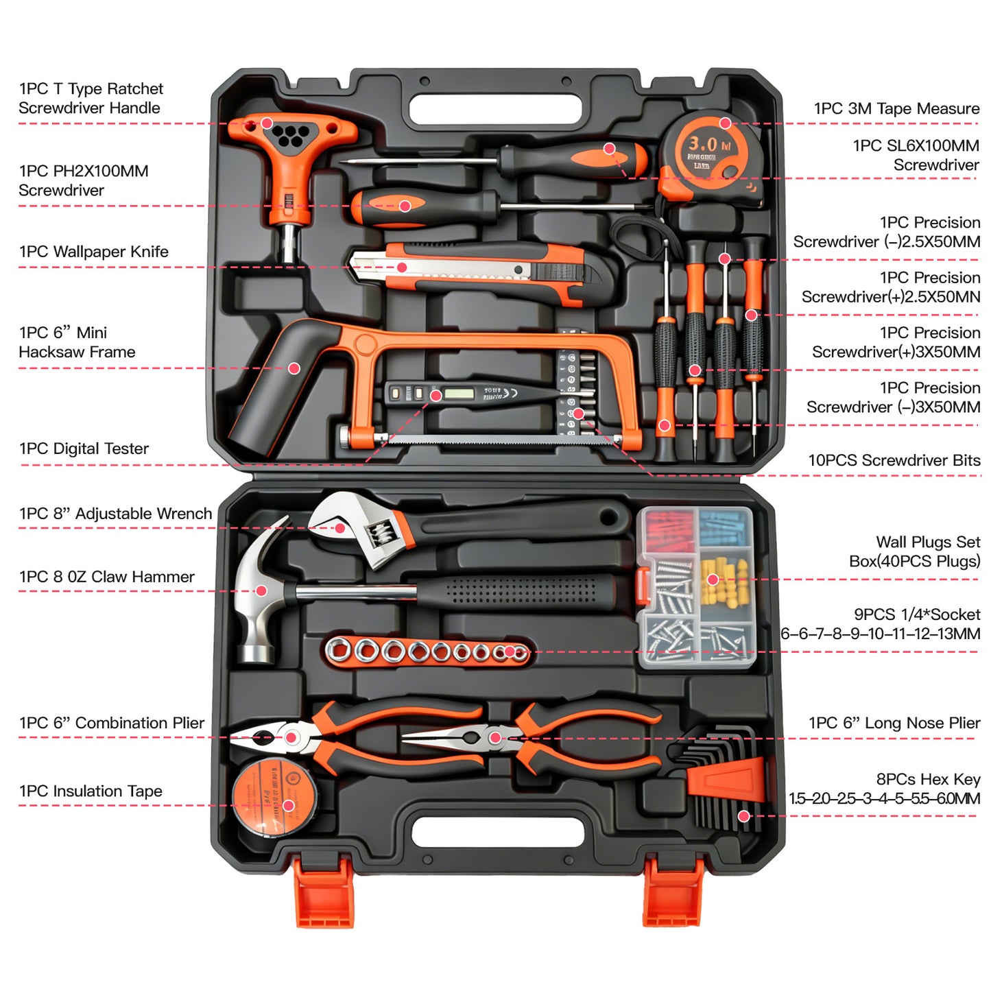 CATGOOD 105 Piece Tool Set, Household Tool Kit with Essential Hand Tools, Auto Repair Tool Set