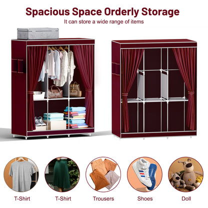Portable Closet Storage for Home Bedroom, Non-woven Fabric Wardrobe Closet and Organizers and Storage, Dustproof Clothes Rack Shelf, Red