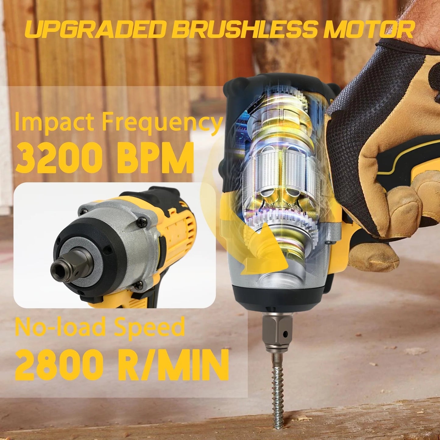 CATGOOD 20V Cordless Impact Wrench with 2 Batteries, 1/2" Brushless Impact Drill, Max Torque 280 ft lbs (380N.m), 30 Pcs Tool Set for Home, Yellow