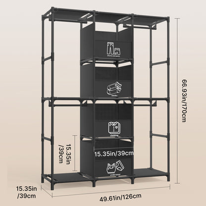Portable Closet, Wardrobe Closet for Hanging Clothes with 4 Storage Drawers, Freestanding Closet Organizers and Storage for Bedroom, Black