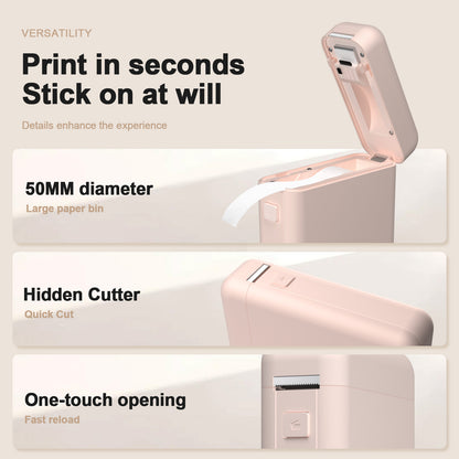 Label Maker Machine with Tape - HP2 Portable Bluetooth Label Printer for Storage, Office, Home, Mini Smart Phone, Pink