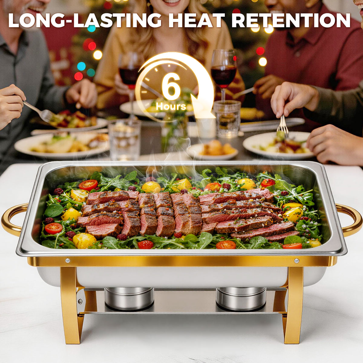 Chafing Dishes for Buffet, 9QT Roll Edge Designed Chafing Dish Buffet Set, Food Warmer W/Half Glass Lid for Parties, Birthday, Holiday Parties, Church Events (Semi-Gold)