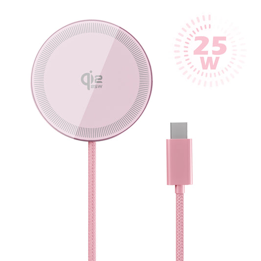 Magnetic Wireless Charger, Slim Pink Charging Mat, 25W Fast Charging Pad Compatible for iPhone 17/16/15/14/13/12, AirPods