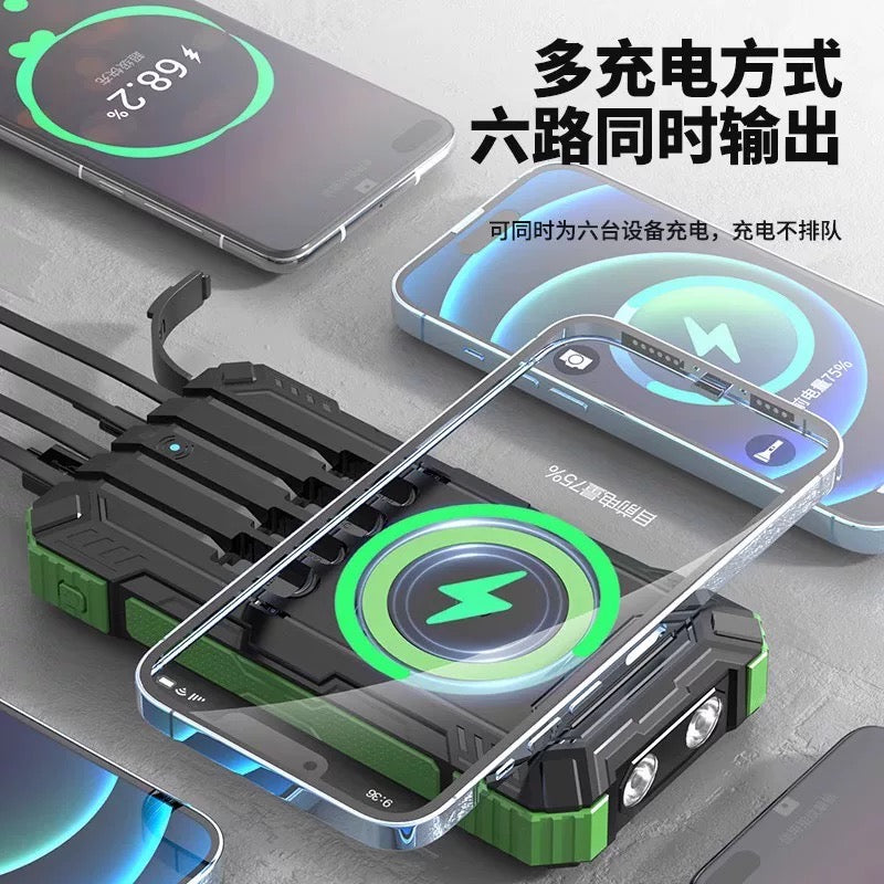 Power Bank Wireless Charger 68800mAh Built in Hand Crank and 4 Cables 15W Fast Charging Power Bank 7 Outputs & 4 Inputs Solar Portable Charger, SOS/Strobe/Strong Flashlights, Compass(Green)