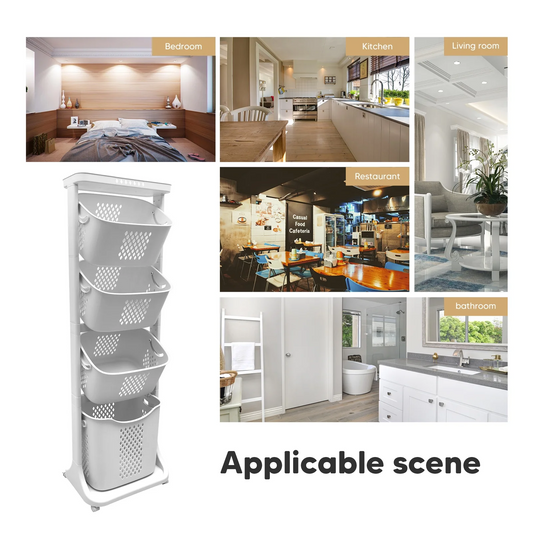 ALSO GO 4-Tier Rolling Laundry Hamper Sorter with Removable Bins, PP Material, White