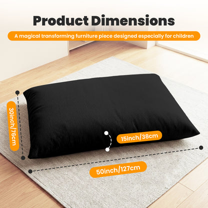 CATGOOD 3-in-1 Bean Bag Chair for Kids Adults, Convertible kids chair with Skin Friendly Fabric for Living Room, Bedroom, Black