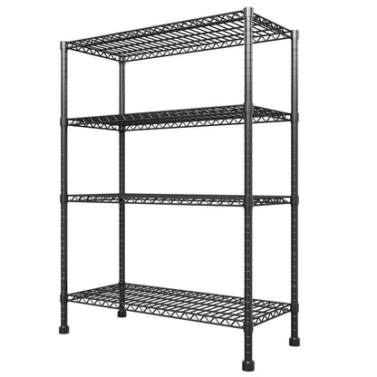 Storage Shelves, 4 Tier 43.3"×17.7"×63" Metal Shelves for Kitchen, Adjustable Heavy Duty Steel Wire Rack Storage Shelving Organizer, Black