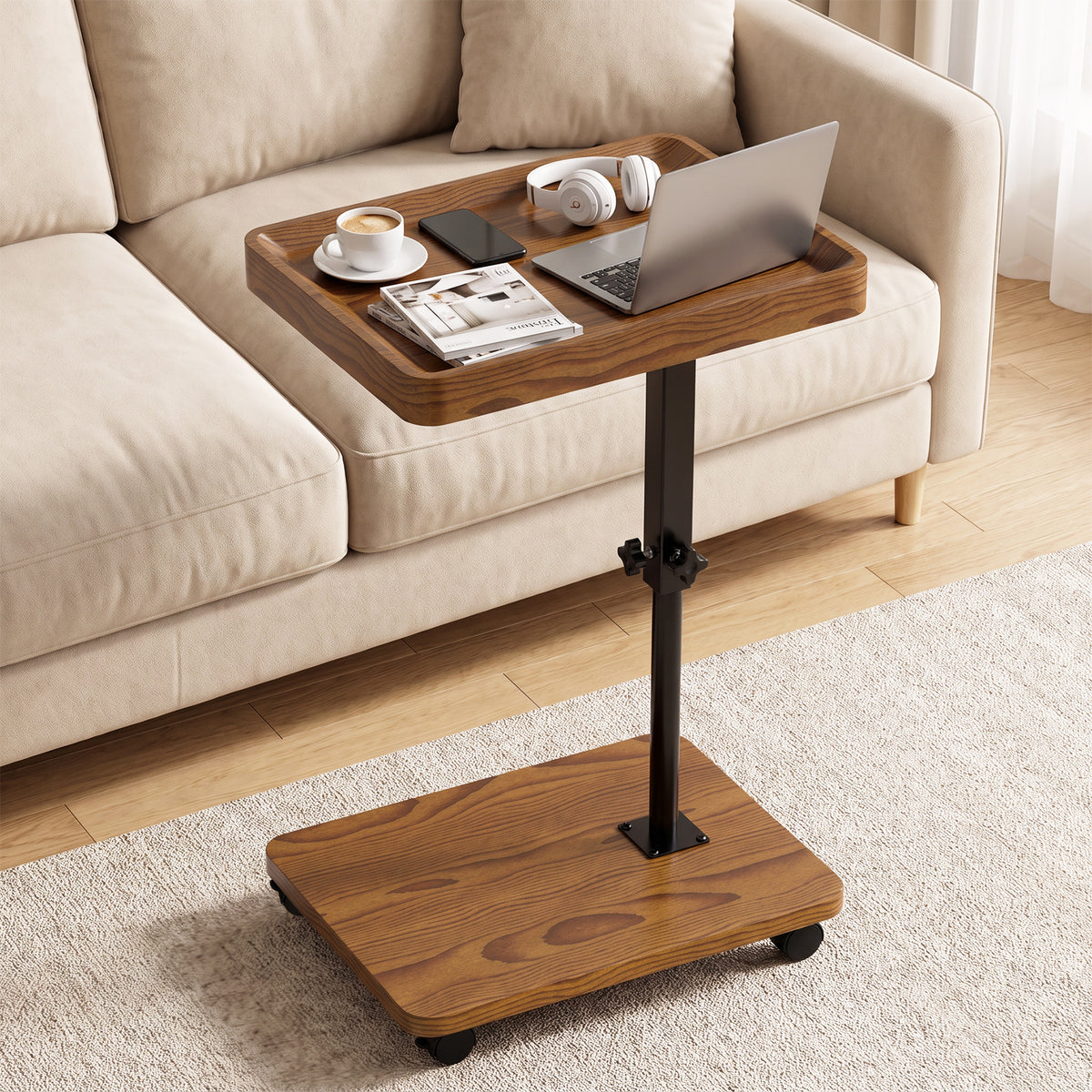C Table End Table with Adjustable Height, 360¡ãSwivel TV Tray Table for Small Spaces, Portable C-Shaped Side Table for Couch & Bed
