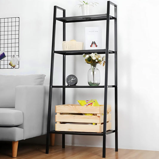 Baokaler Ladder Shelf, 4-Tier Metal Bookshelf Plant Flower Stand Storage Rack Industrial Organizer Modern Shelves Shelving Bookcase Metal Frame for Living Room Kitchen Office 23.6*13.8*57.9in Black
