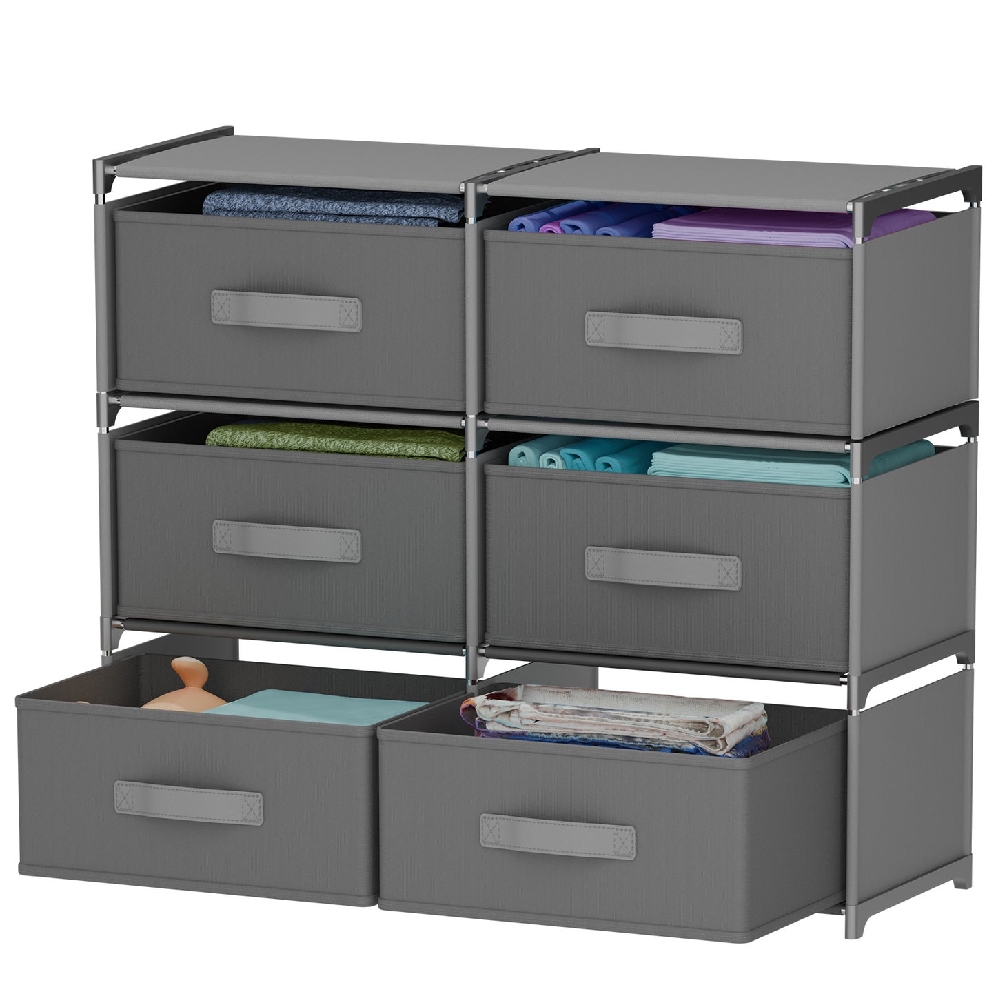 BAOKALER Clothes Drawer Dresser with 6 Drawers, Double Row Non-Woven Fabric Dresser for Bedroom, Hallway, Entryway, Closets, Sturdy Steel Frame, Wood Top, Gray