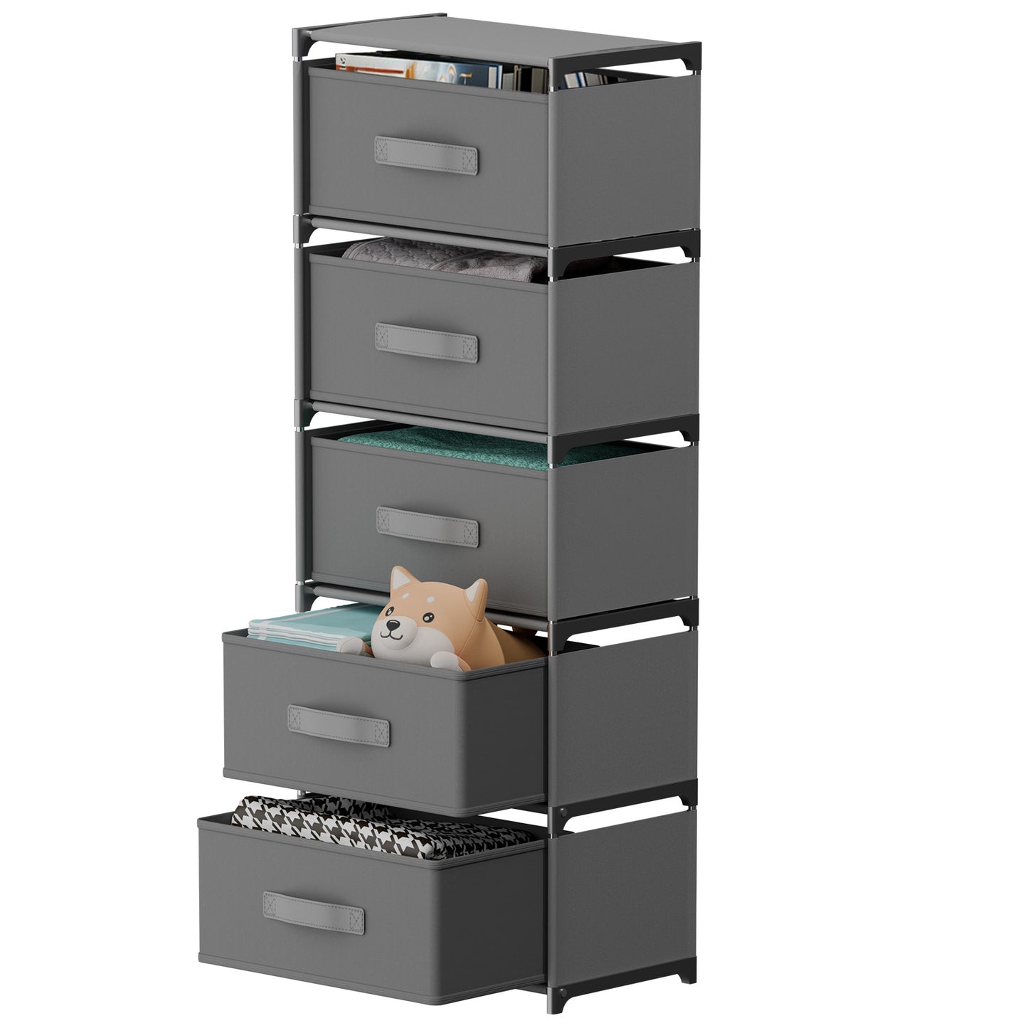 BAOKALER Multifunctional Bedroom Storage Cabinet Drawers for Clothes, Fabric Dressers for Bedroom with 5 Drawers, Small Dresser for Living Room, Hallway, Gray