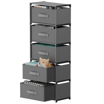 BAOKALER Multifunctional Bedroom Storage Cabinet Drawers for Clothes, Fabric Dressers for Bedroom with 5 Drawers, Small Dresser for Living Room, Hallway, Gray