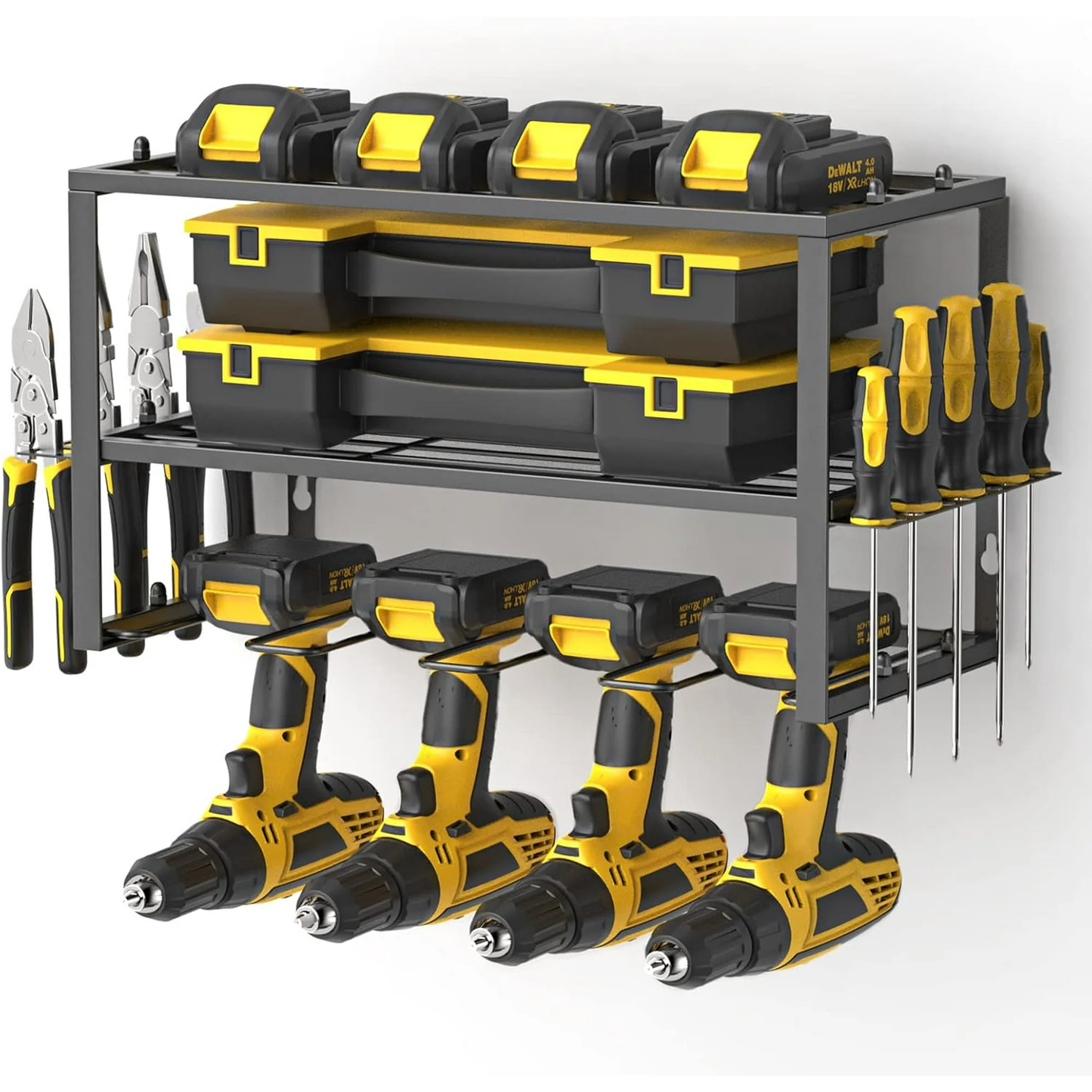 CATGOOD Power Tool Organizer, 3 Layers Storage Rack with 4 Drill Holders, Heavy Duty Metal Floating Tool Shelf Garage Wall Mounted, 180Lbs Load Capacity