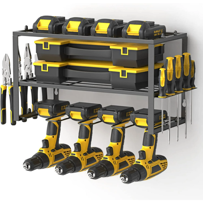 CATGOOD Power Tool Organizer, 3 Layers Storage Rack with 4 Drill Holders, Heavy Duty Metal Floating Tool Shelf Garage Wall Mounted, 180Lbs Load Capacity