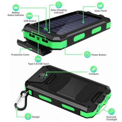 CATGOOD 10000mAh Portable Solar Charger for iphone and Android Power Bank with Dual 5V USB Ports for Outdoor Camping Hiking(Green)