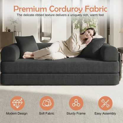 CATGOOD Sectional Couch for Living Room, Convertible Sofa Bed with Soft Corduroy, 78 Inch Modular Futon Couch Free Assembly, Gray