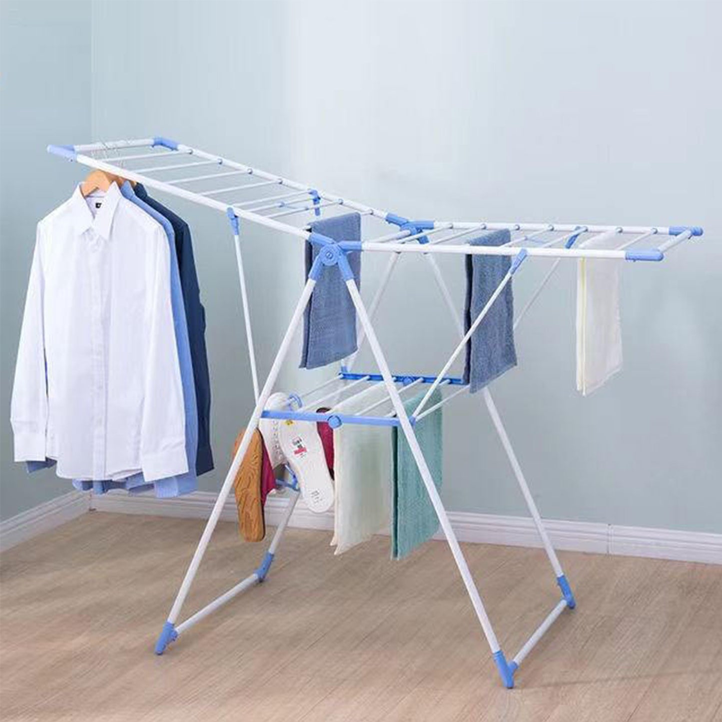Foldable Clothes Drying Rack, Laundry Rack with Height Adjustable Wings, Metal Drying Rack Clothing for Indoor Outdoor