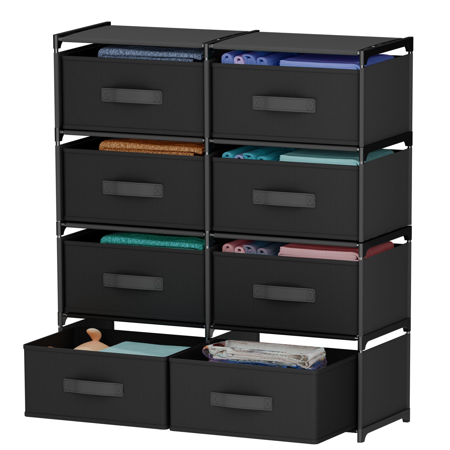 BAOKALER Double Row Non-Woven Fabric Dresser with 4 Drawers, Clothes Drawer Dresser for Bedroom, Hallway, Entryway, Closets, Sturdy Steel Frame, Wood Top, Black