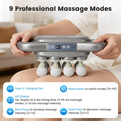 16 Head Massage Gun Set, Electric Muscle Massager with with 9 Modes 9 Intensities, 2000mAh Electric Massage Tools for Deep Tissue, Back, Shoulders, Legs, Gray