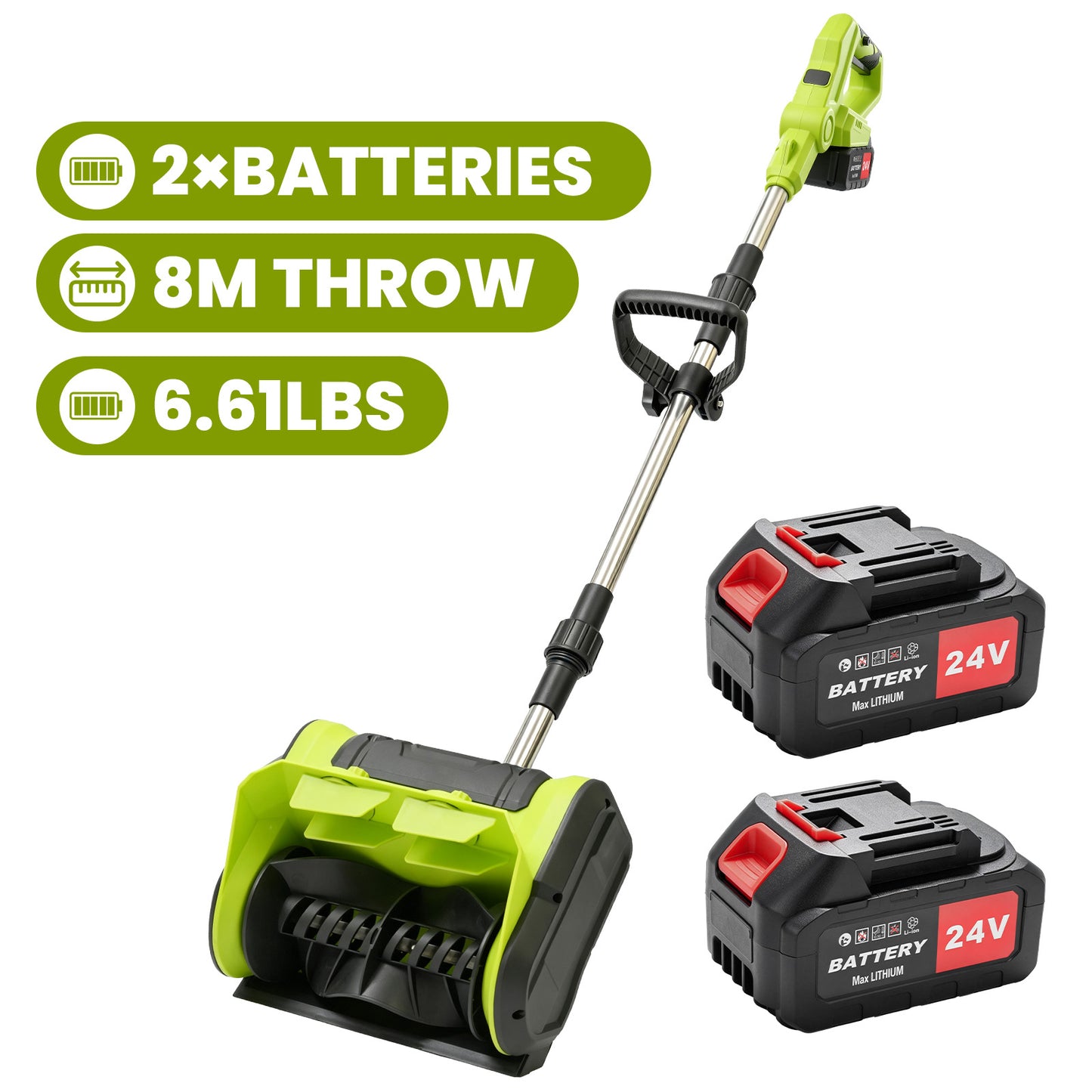 BAOKALER 21V 11inch Cordless Snow Shovel, 6.6lbs Lightweight Electric Snow Blower with 2 x 4.0Ah Battery & Fast Charger for Driveway & Sidewalks,Green