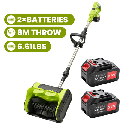 BAOKALER 21V 11inch Cordless Snow Shovel, 6.6lbs Lightweight Electric Snow Blower with 2 x 4.0Ah Battery & Fast Charger for Driveway & Sidewalks,Green