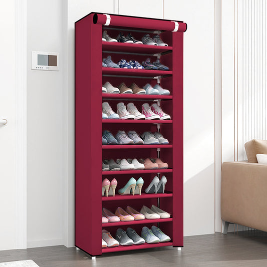 Portable Shoe Rack, 10-Tier 27 Paris Shoe Storage Cabinet with Cover, Non-Woven Fabric Shoe Storage Organizer, 9 Lattices Shoe Cabinet Tower Shelf Closet Wine Red