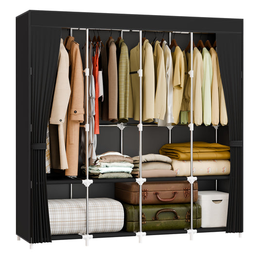 BAOKALER 67-Inch Wide Portable Closet Organizers and Storage with 4 Hanging Rods & 8 Shelves, Multi-Functional Wardrobe Clothes Storage for Bedroom, Living Room, Closet, Garage, Dorm, Black