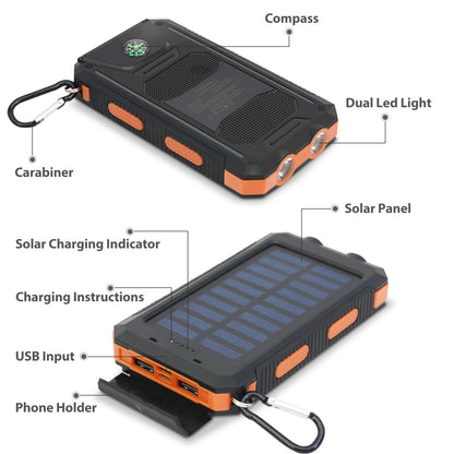 2PK Solar Power Bank, Portable Charger, 20000mAh Solar Charger with LED Flashlight, IP65 Waterproof External Backup Battery Pack Perfect for Camping, Outdoor Activities