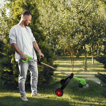 BAOKALER Electric Weed Eaters Cordless, Battery Powered Weed Wacker with Charger, Grass Trimmer with Supporting Wheels, Grass Cutting Machine with 2 Batteries for Yard and Garden, Green