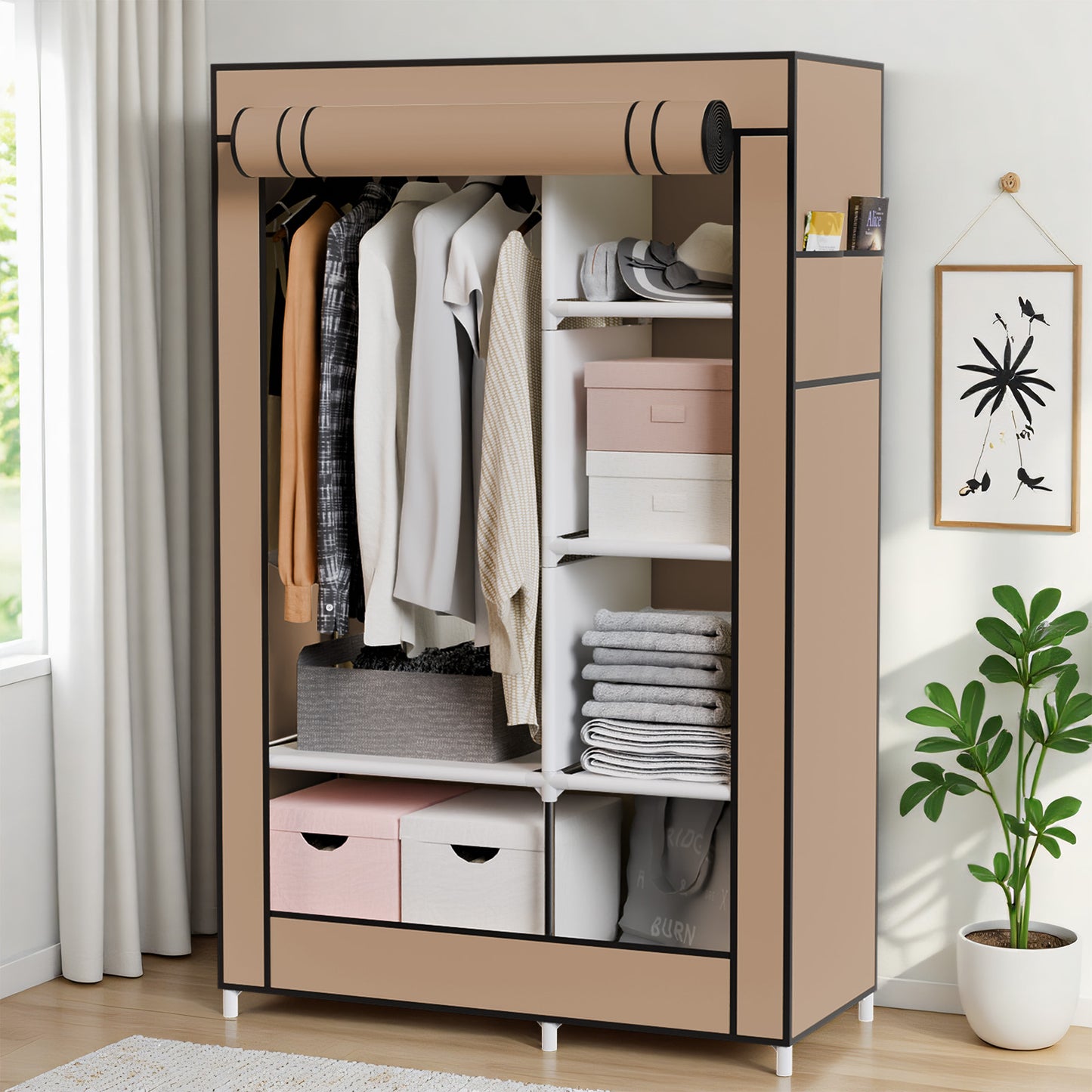 BAOKALER Closet Organizers and Storage, Hanging Closet Organization, Non-Woven Fabric Clothing Storage for Home Bedroom Living Room, Coffee