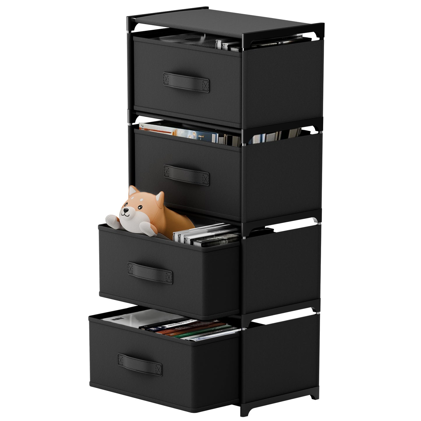 CATGOOD Fabric Dressers for Bedroom with 4 Drawers, Multifunctional Bedroom Storage Cabinet Drawers for Clothes, Small Dresser for Living Room, Hallway, Black