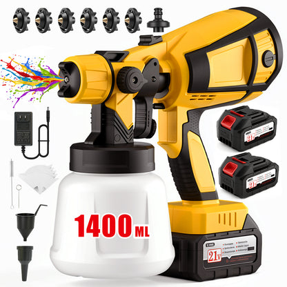 BAOKALER Cordless Paint Sprayer, Electric Spray Paint with 1400ml Container and 2×4.0Ah Batteries for Home Interior & Exterior, Furniture, Fence, Walls, Door, Garden Chairs, Yellow