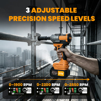 1300Nm Cordless Impact Wrench, 21V Impact Wrench 1/2 inch, High Efficiency Brushless Motor with Fast Charger and 2 x 3.0Ah Battery