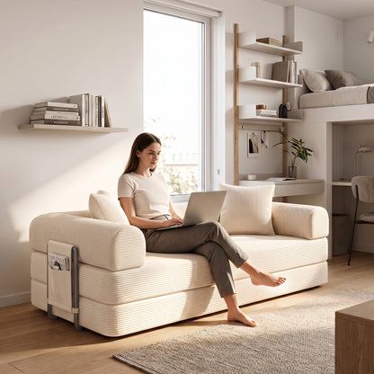 CATGOOD 78" Convertible Sofa Bed with Storage Bag, Sectional Couch for Living Room, Sleeper Loveseat Free Assembly, White