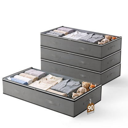 4 Pack 90L Underbed Storage, Under Bed Storage Containers with Clear Window, Underbed Storage Bins for Clothing, Bedding, Dark Gray
