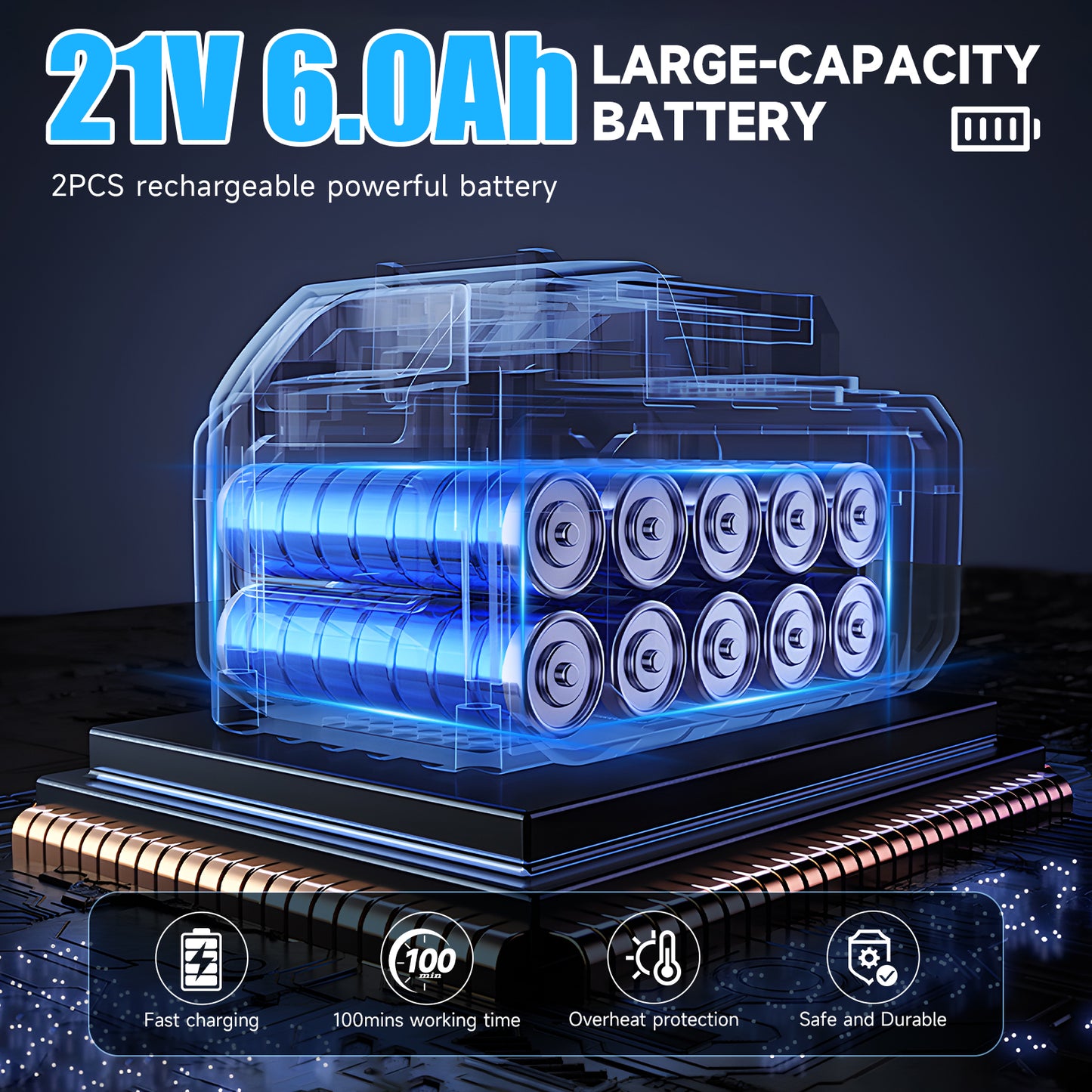 Cordless Pressure Washer, 700PSI Portable Power Washer with LED Display, 2.1GPM Power Cleaner with 6-in-1 Adjustable Nozzle, 16.4ft Hose for Cars/Patios, Blue