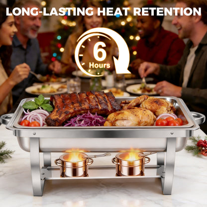 BAOKALER 4 Pack 9QT Foldable Chafing Dish Buffet Set, Stainless Steel Rectangular Food Warmer, Silver Catering Server for Party Banquet Home Use