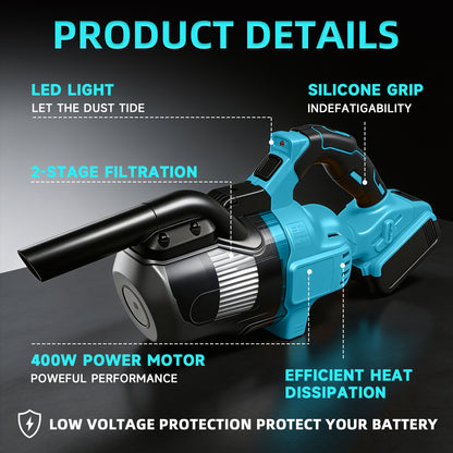 Cordless Handheld Vacuum for Makita Battery, 5-in-1 Car Vacuum Cleaner with LED Light and 400W Motor for Floor Carpet,Blue (Battery Not Included)