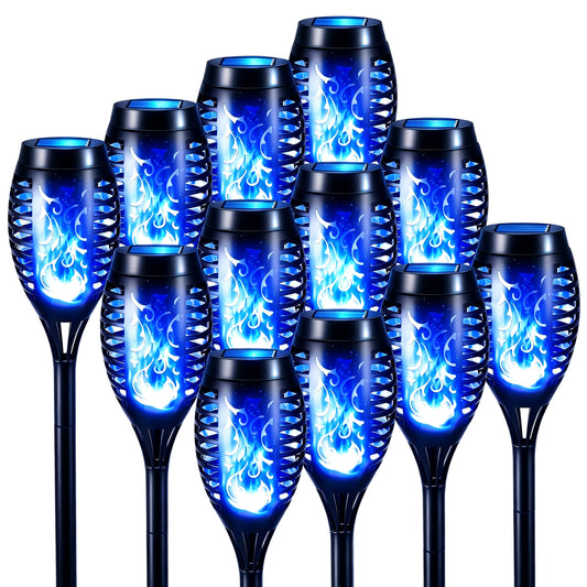 CATGOOD Waterproof LED Flickering Flame Solar Lights, Blue (12 Pack)