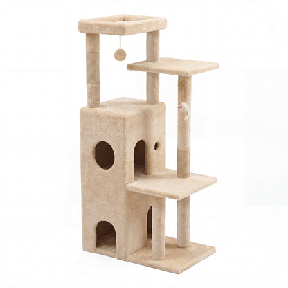 50-inch Large Cat Tree for Adult Cats, Multi-Level Cat Condo with 2 Cozy Caves, Steps, Sisal Scratching Posts & Toys, Beige