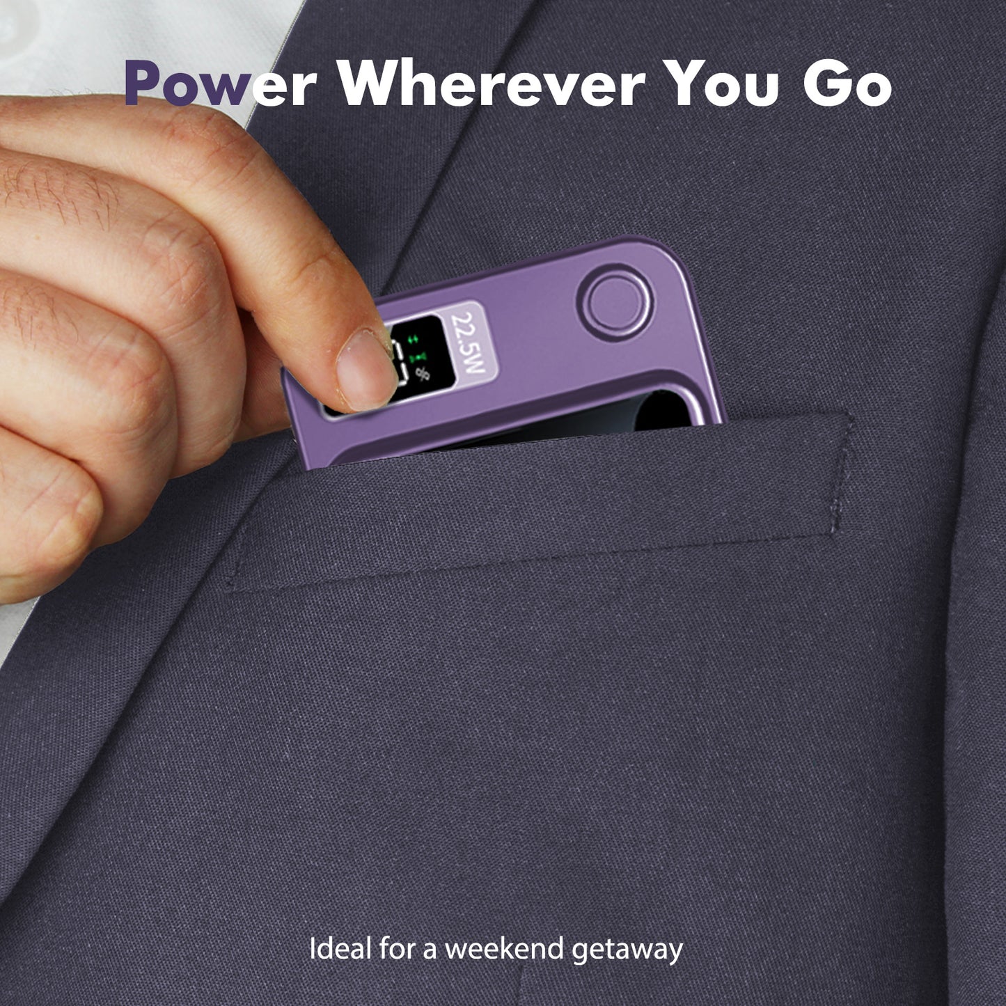 2 in 1 Portable Magnetic Wireless Power Bank, 10000mAh 22.5W Fast Charging, with LED Power Display, Suitable for Outdoor Emergency Backup Power Bank, Compatible with Multi Device, Purple