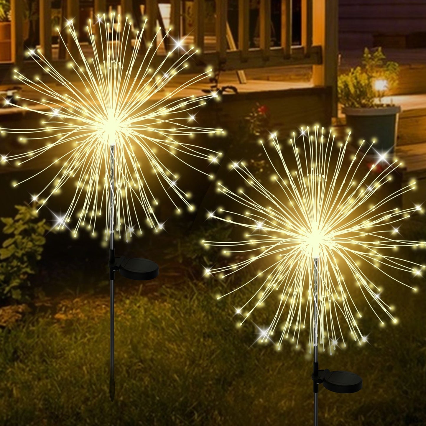 RICAN Solar Garden Lights Outdoor Decorative, 2 Pack Firework Garden Stake Lights Solar Powered, DIY Bendable Copper Wire Waterproof for Garden, Yard, Patio, Flower Bed, Chiristmas Decor