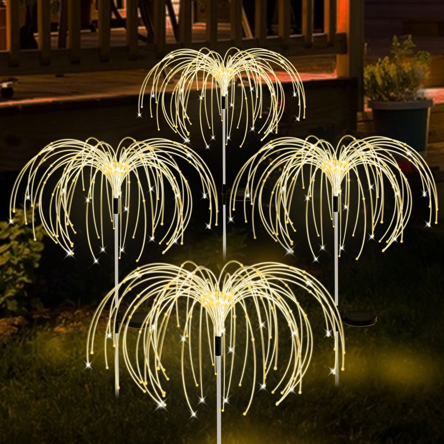 Solar Lights Outdoor Decorative, Solar Garden Lights, 4 Pack Firework Stake Lights for Garden Decor, Unique Gifts for Women, Gifts for Grandma, Warm White - 120 LED
