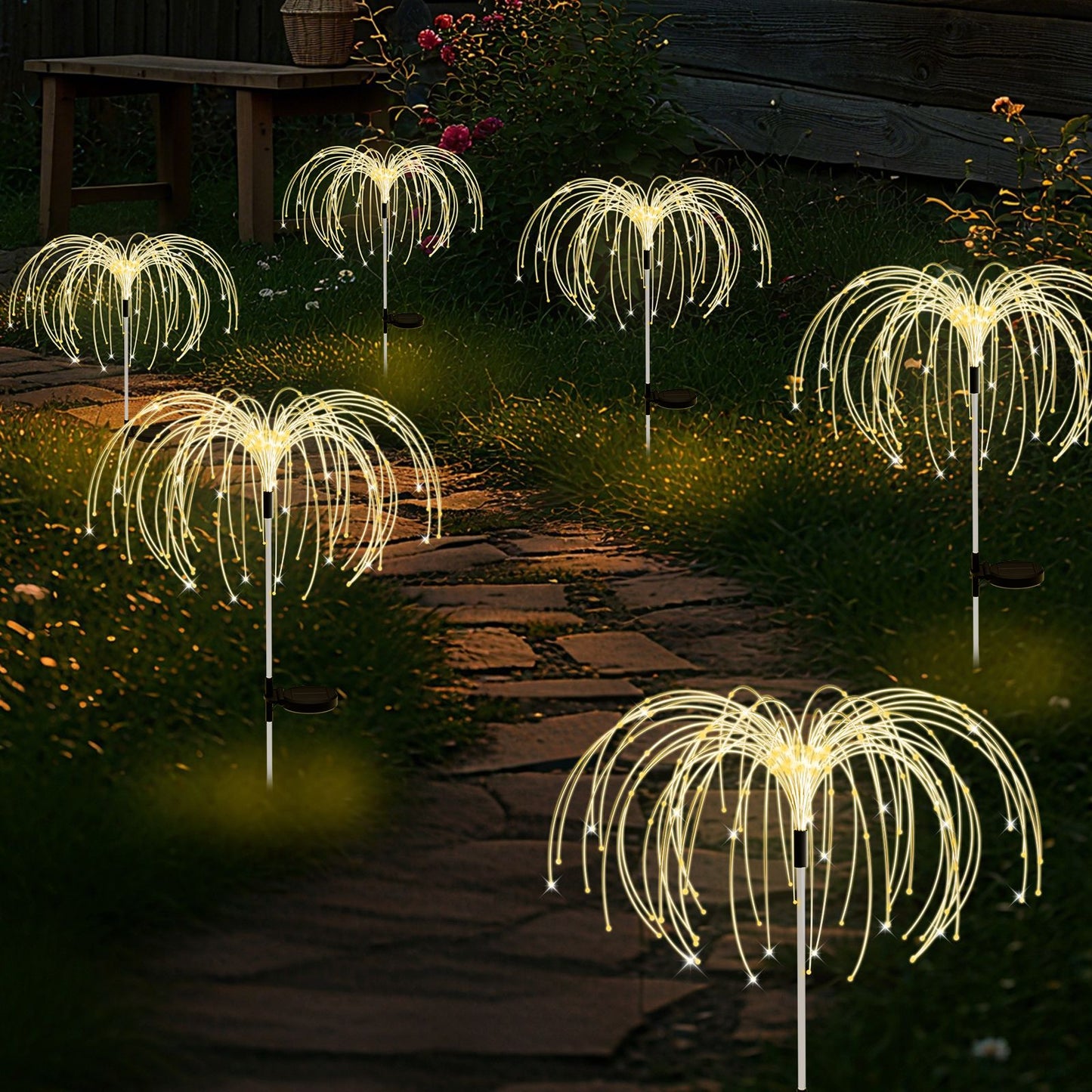 Solar Lights Outdoor Decorative, Solar Garden Lights, 6 Pack Firework Stake Lights for Garden Decor, Unique Gifts for Women, Gifts for Grandma, Warm White - 120 LED