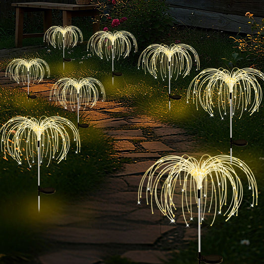 Solar Lights Outdoor Decorative, Solar Garden Lights, 8 Pack Firework Stake Lights for Garden Decor, Unique Gifts for Women, Gifts for Grandma, Warm White - 120 LED