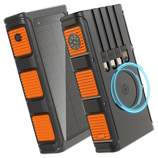 Power Bank Wireless Charger 68800mAh Built in Hand Crank and 4 Cables 15W Fast Charging Power Bank 7 Outputs & 4 Inputs Solar Portable Charger, SOS/Strobe/Strong Flashlights, Compass(Orange)