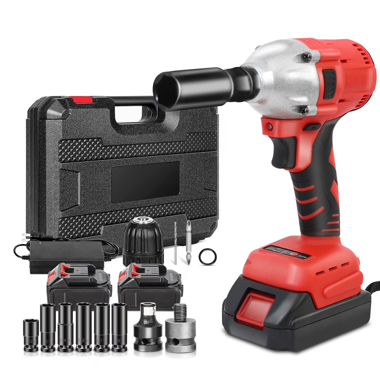 Baokaler Cordless Impact Wrench, Max Torque 740 Ft-lbs Impact Gun 1/2 inch, High Efficiency Brushless Motor with Fast Charger and 2 Battery